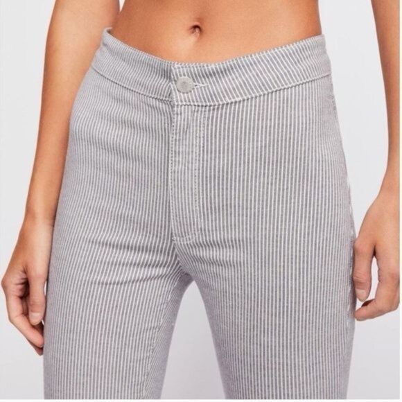 Free People Skinny Railroad Stripe Pants High-Rise‎ Stretch Cotton Blend Size 26 - Picture 3 of 12